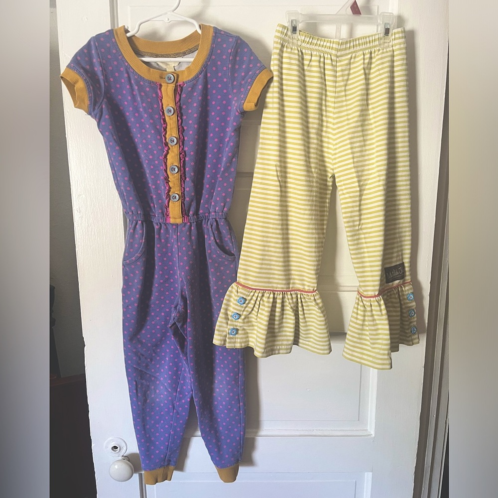 Matilda Jane Bundle Lot of 2 Sz 6 One Piece Romper and Ruffle Stripe Pants